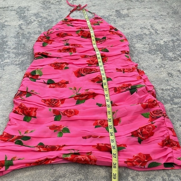 New Saulee Sonia Ruched Backless Floral Halter Mini Dress Pink Rose Sz 10 - Picture 10 of 16